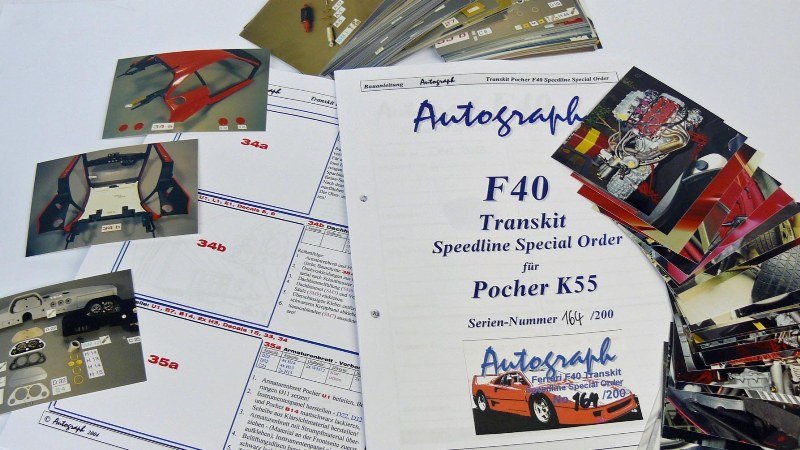 POCHER 1:8 Pages Portes pliante phares Ferrari f40 Assemblage I k55 i5 