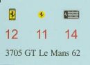 Autograph Decals Revell GTO 1/12 Le Mans 1962 No. 19 #3705 GT
