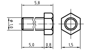 Stainless steel hexagonal model screw, M1,0 x 5 mm (SW 1.5 mm) - pack of 100 pcs