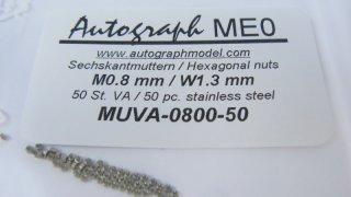 Stainless steel hexagonal model nut, M 0,8 mm (SW 1,3 mm) - pack of 50 pc