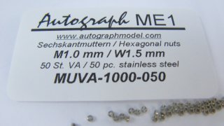 Stainless steel hexagonal model nut, M 1,0 mm (SW 1,5 mm) - pack of 100 pc