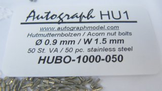 Autograph acorn nut bolt stainless 0,9 x 2,3 mm W 1,5 mm - 50 pc.