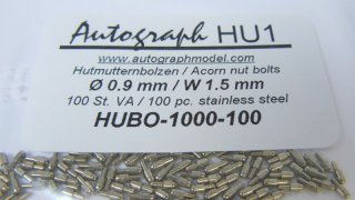 Autograph acorn nut bolt stainless 0,9 x 2,3 mm W 1,5 mm - 100 pc.