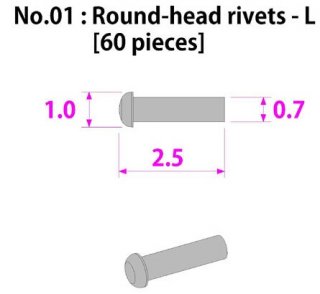 Model Factory Hiro P1008 round-head rivets 0.7/1.0 mm - pack of 60 pc