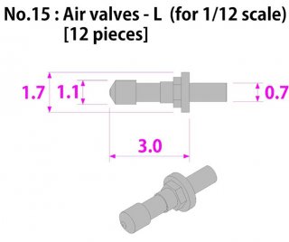 Model Factory Hiro P1031 Air valves 0,7/1,1/1,7 mm - pack of 12 pc
