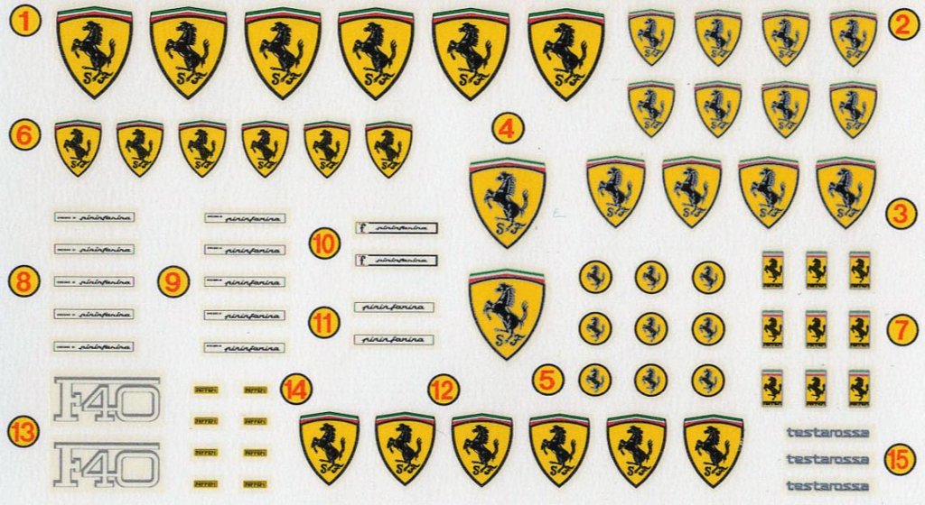 Golden metal decals Ferrari 3497 1/18 1/12 1/24 1/20 1/43 chrome 